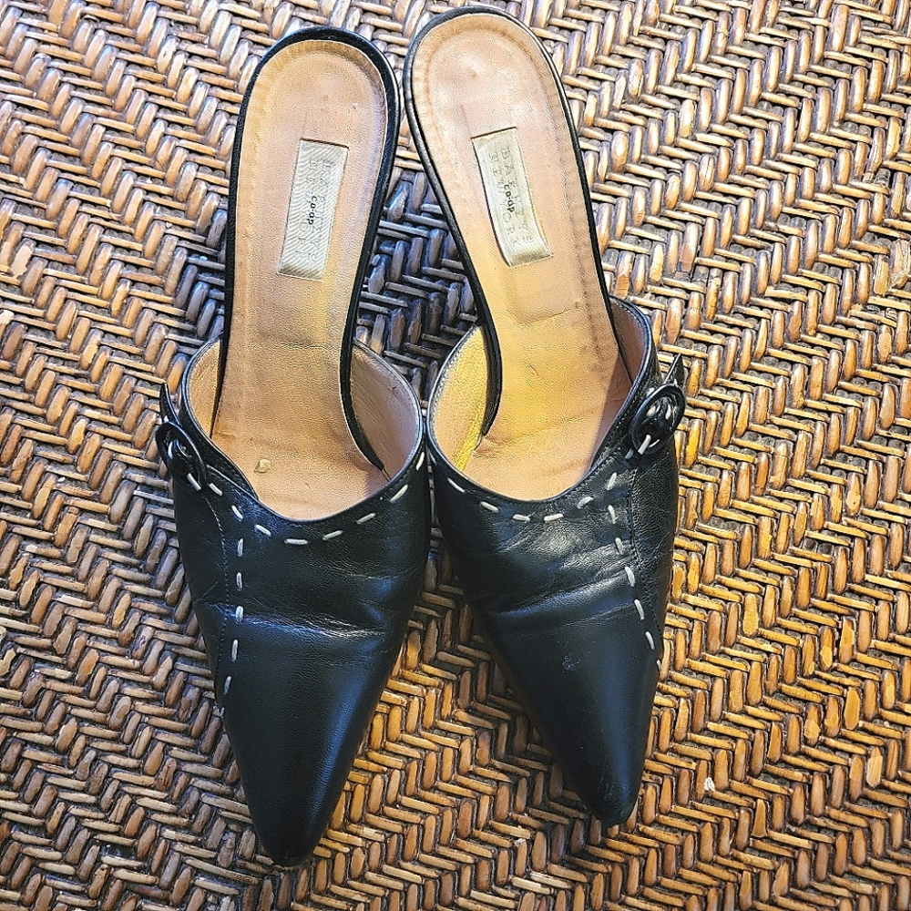 Barneys New York kitten heel leather mules